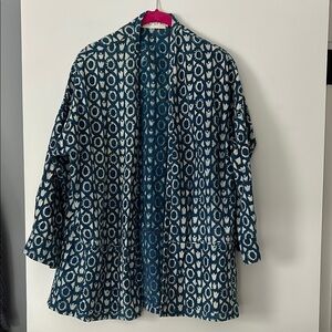 Blue and White Patterned Kimono Cardigan